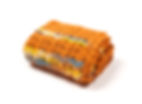 Side view of Pumpkin travel blanket set with yellow and blue highlights