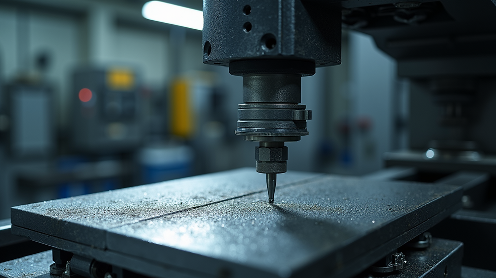 High angle view of automated metal machining process