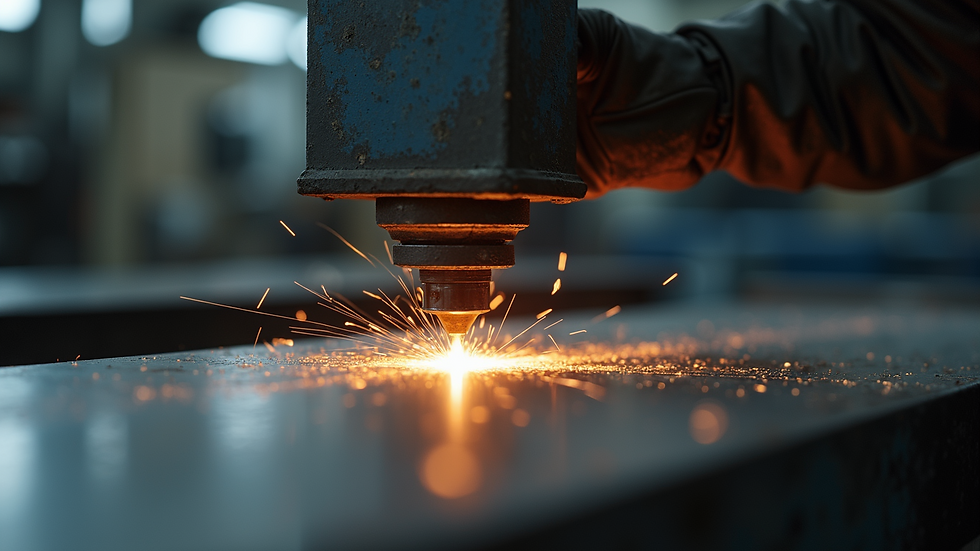High angle view of stamping press shaping metal sheet