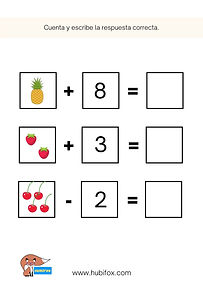Hoja gratuita de preescolar para aprender a sumar y restar