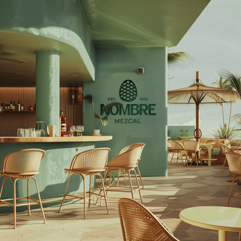 Branding voor Nombre Mezcal – logo integratie in barinterieur.