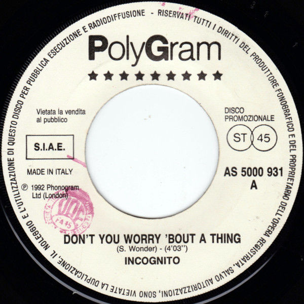 Incognito, Billy Ray Cyrus - Don't You Worry 'Bout A Thing / Achy Breaky Heart - Vinile 45 giri Jukebox (1992) - copertina