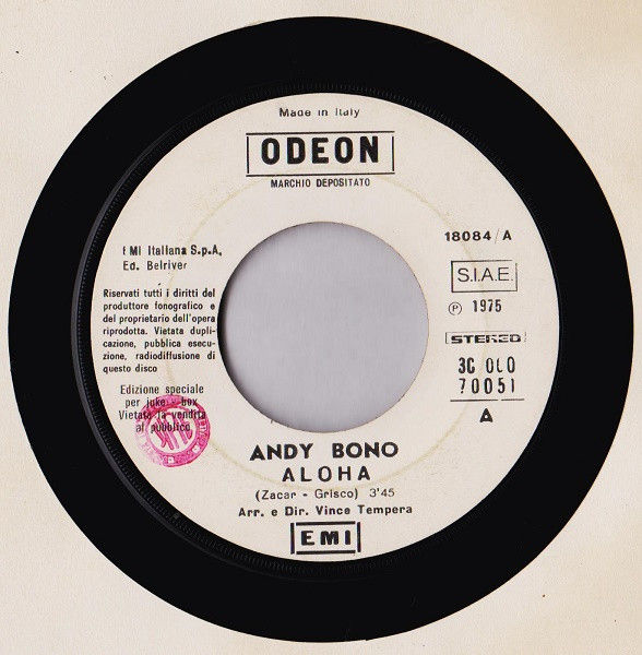 Andy Bono, Meno Uno - Aloha / Non Sei Felice (Non Sei Sincera) - Vinile 45 giri Jukebox (1975) - copertina