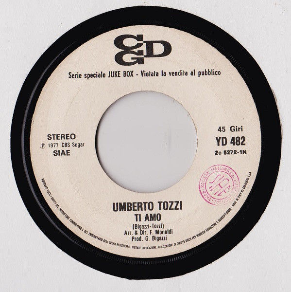 Sandro Giacobbe, Umberto Tozzi - Bimba / Ti Amo - Vinile 45 giri Jukebox (1977) - foto 2