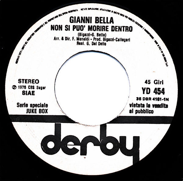 Gianni Bella, Marcella Bella - Non Si Può Morire Dentro / Resta Cu' Mme - Vinile 45 giri Jukebox (1976) - copertina