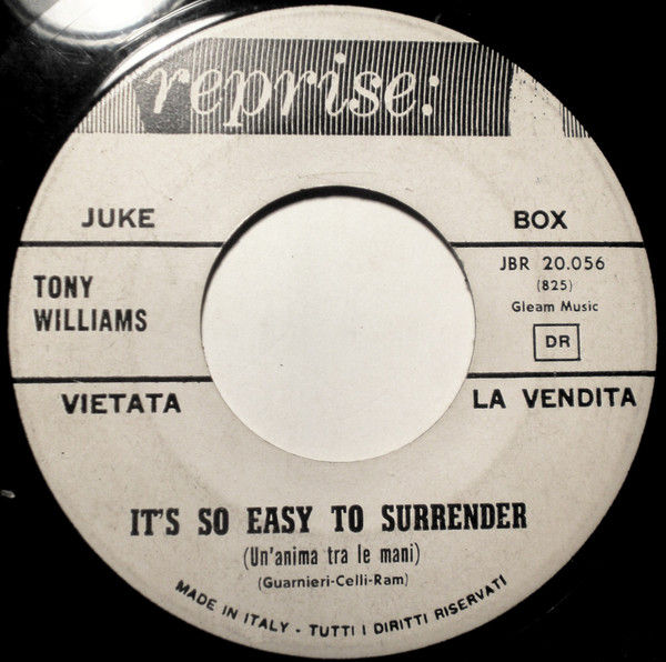 Tony Williams - It's So Easy To Surrender (Un'Anima Tra Le Mani) / That's More... - Vinile 45 giri Jukebox (1962) - copertina