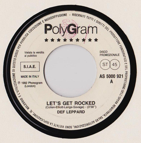 Def Leppard, Emerson Lake & Palmer - Let's Get Rocked / Black Moon - Vinile 45 giri Jukebox (1992) - copertina