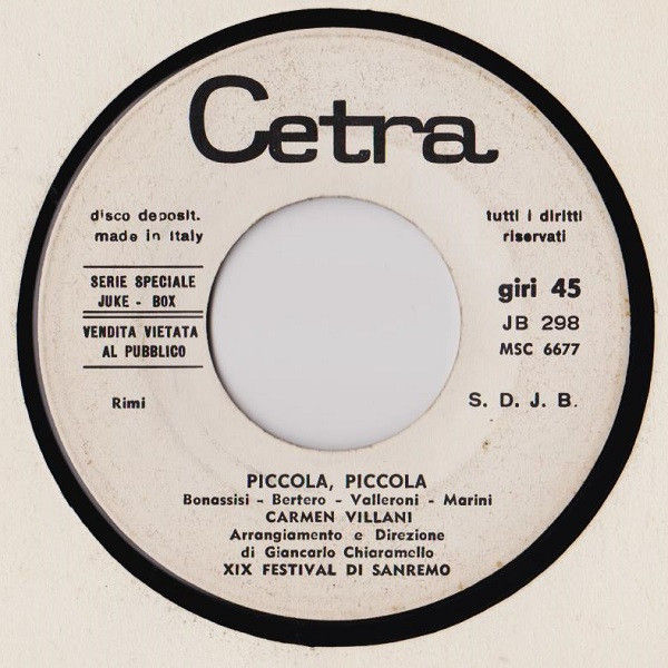 Carmen Villani, Claudio Villa - Piccola Piccola / Meglio Una Sera (Piangere Da... - Vinile 45 giri Jukebox (1969) - copertina