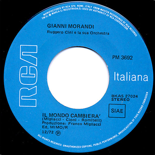 Miniatura: Il Mondo Cambierà / L'Ospite [Gianni Morandi] - Vinyl 7", 45 RPM, Stereo