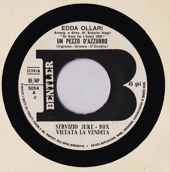 Edda Ollari, Giorgio Bristol - Un Pezzo D'Azzurro / Quando Il Sole Scenderà - Vinile 45 giri Jukebox (1969) - copertina