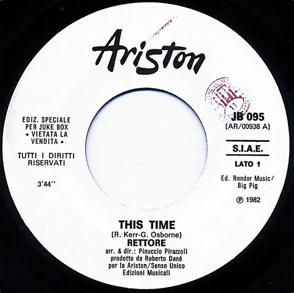 Alan Sorrenti, Rettore - Credimi Non Voglio Perderti / This Time - Vinile 45 giri Jukebox (1982) - foto 2