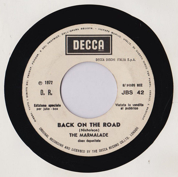 The Marmalade, Engelbert Humperdinck - Back On The Road / Too Beautiful To Last - Vinile 45 giri Jukebox (1972) - copertina
