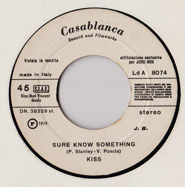 Kiss, Boney M - Sure Know Something / Mary's Boy Child / Oh My Lord - Vinile 45 giri Jukebox (1979) - copertina