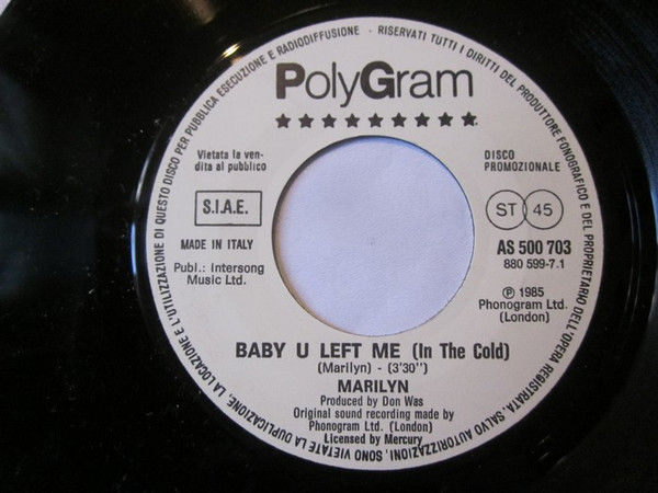 Marilyn, I Cugini Di Campagna - Baby U Left Me (In The Cold) / Che Cavolo D'Amore - Vinile 45 giri Jukebox (1985) - copertina