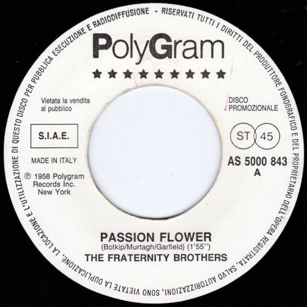 The Fraternity Brothers, Connie Francis - Passion Flower / Stupid Cupid - Vinile 45 giri Jukebox - copertina