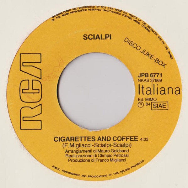 Scialpi, Billy Idol - Cigarettes And Coffee / Eyes Without A Face - Vinile 45 giri Jukebox (1984) - copertina
