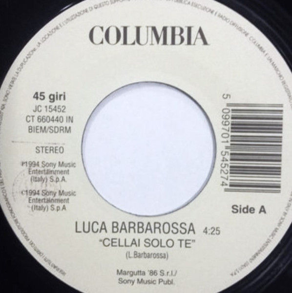 Luca Barbarossa, Vernice - Cellai Solo Te / Quando Tramonta Il Sole - Vinile 45 giri Jukebox (1994) - copertina