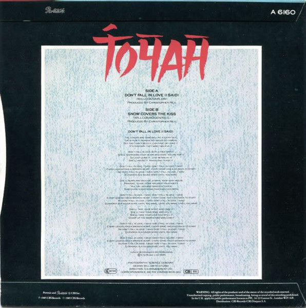 Miniature : Don't Fall In Love (I Said) [Toyah] - Vinyl 7", 45 RPM, Single, Stereo