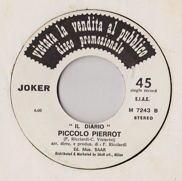 Barbados Climax, "Il Diario" - California U.S.A. / Piccolo Pierrot - Vinile 45 giri Jukebox (1978) - foto 2