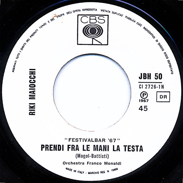 Riki Maiocchi, Andrea Lo Vecchio - Prendi Fra Le Mani La Testa / Ho Scelto Bach - Vinile 45 giri Jukebox (1967) - copertina