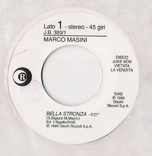 Marco Masini, Daniele Silvestri - Bella Stronza / Voglia Di Gridare - Vinile 45 giri Jukebox (1995) - copertina