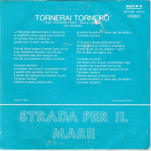 Homo Sapiens - Tornerai Tornerò - Vinile 45 giri (1975) - foto 2