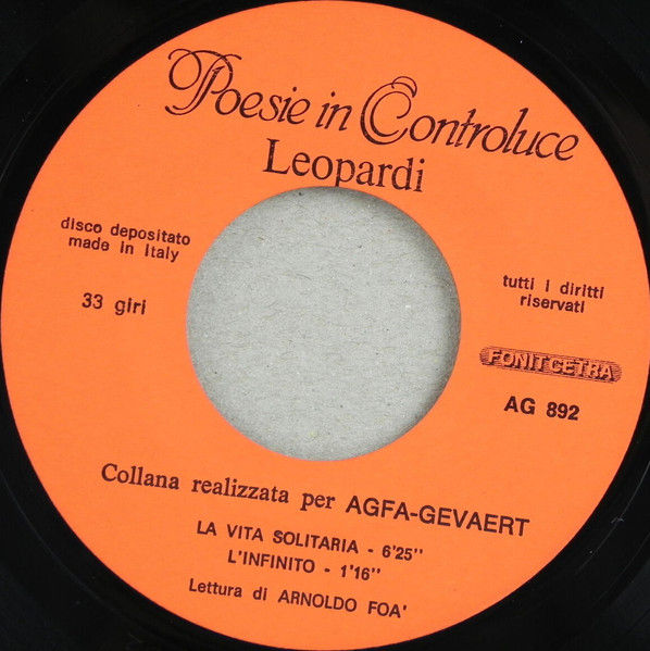 Miniature : Poesie In Controluce [Giacomo Leopardi,...] - Vinyl 7", 33  RPM