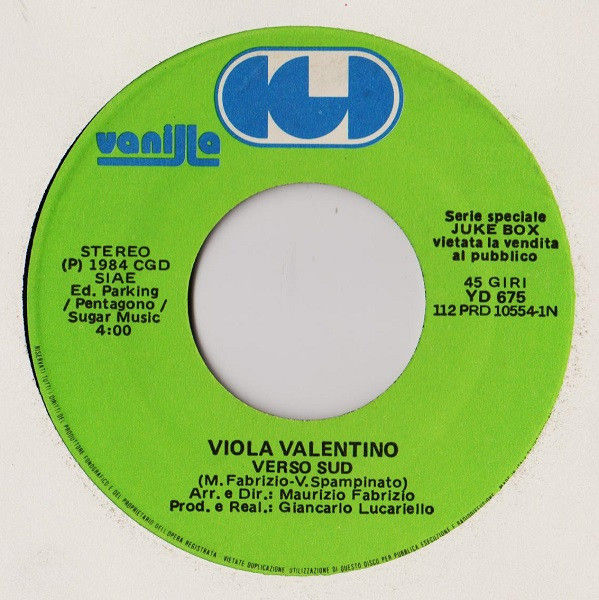 Umberto Tozzi, Viola Valentino - Hurrah / Verso Sud - Vinile 45 giri Jukebox (1984) - foto 2