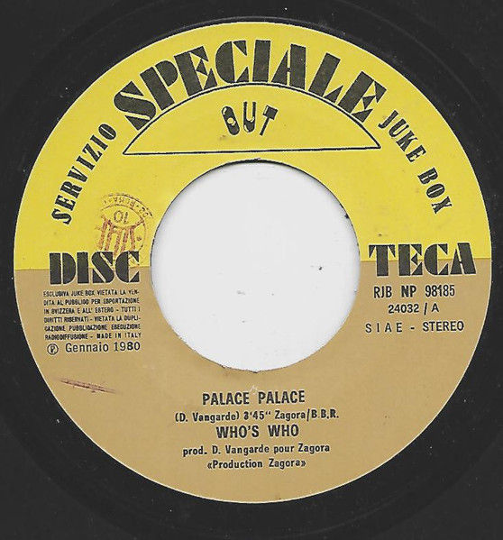 Who's Who, Lipstique - Palace Palace / Lover Love Me - Vinile 45 giri Jukebox (1980) - copertina