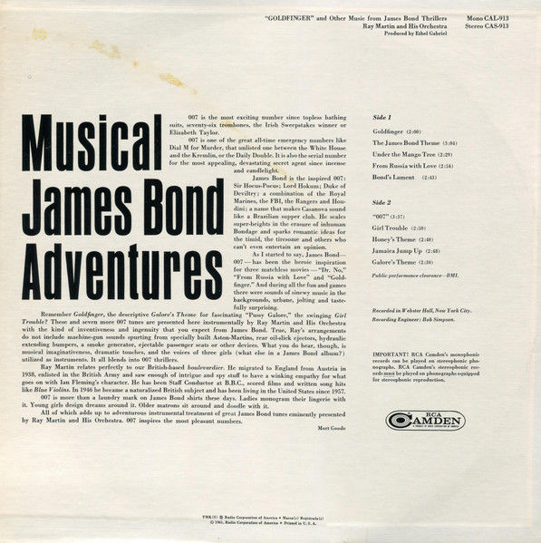 Ray Martin And His Orchestra - Goldfinger And Other Music From James Bond Thrillers - Vinile LP (1965) - foto 2
