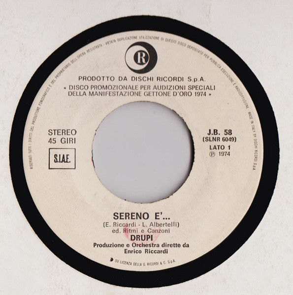 Drupi, Simon Luca - Sereno È... / Pazzia (Parlez-moi De Lui) - Vinile 45 giri Jukebox (1974) - copertina