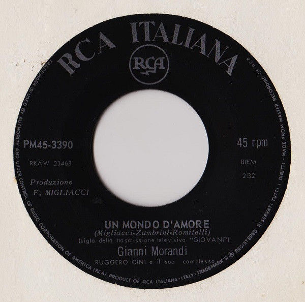 Miniature : Un mondo d'amore [Gianni Morandi] – Vinile 7", 45 RPM, Mono