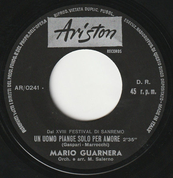 Miniature : Un Uomo Piange Solo Per Amore [Mario Guarnera] - Vinyl 7", 45 RPM
