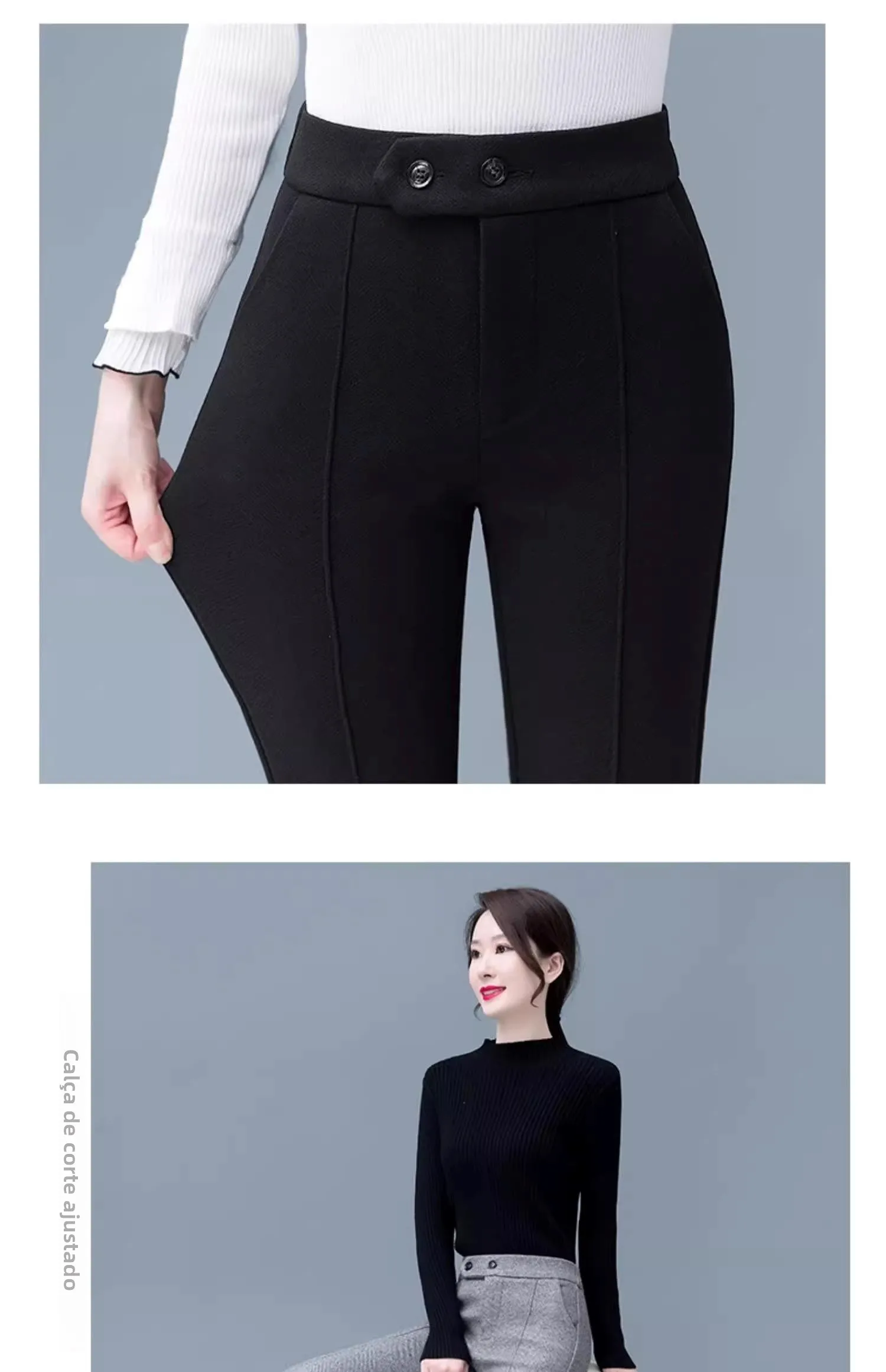 Calça Feminina de Lã Grossa Cintura Alta - Lã Preta