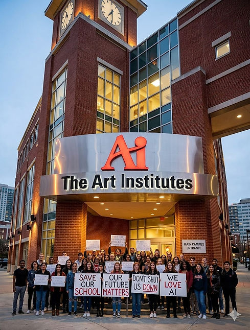 Original Image by W.C. Gibson. Students outside of closed campus wondering how to get a Replacement copy of Art Institutes degree and transcripts.