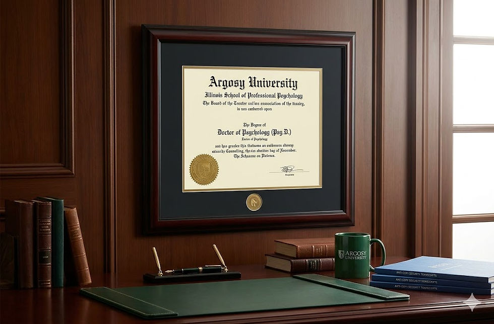 A framed Replacement Argosy University Degree in Office