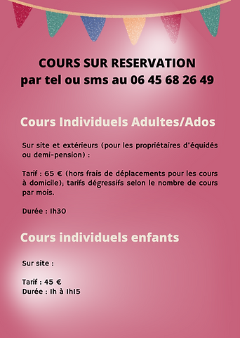 Tarifs cours sur réservation