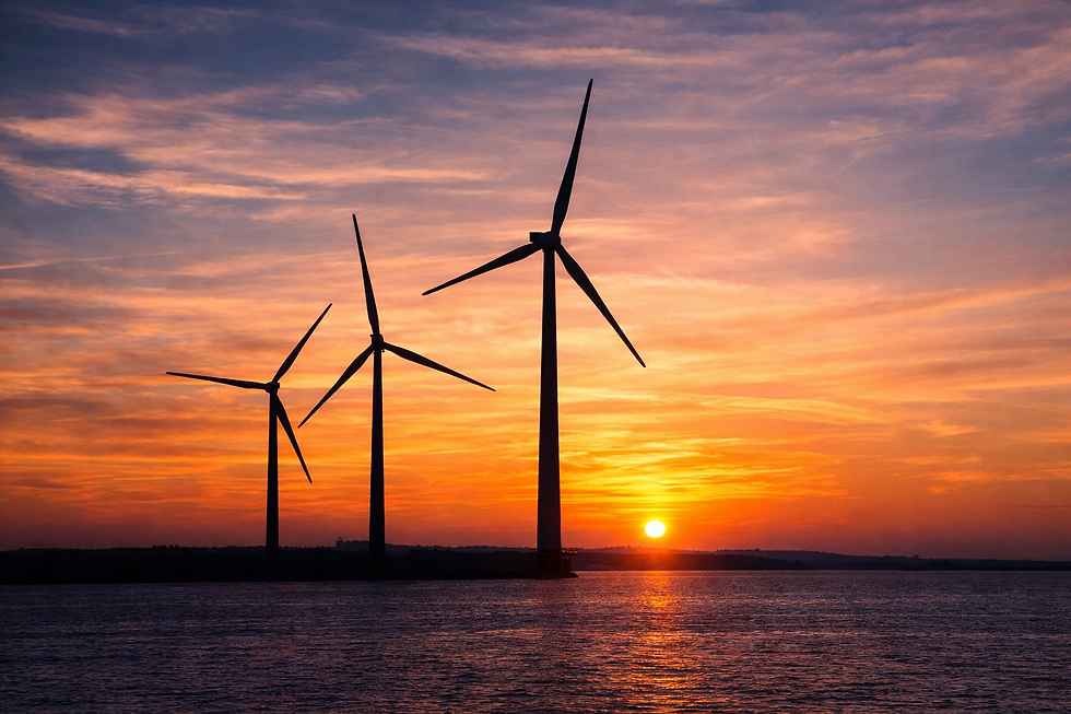 wind turbines silluoetted against a sunrise