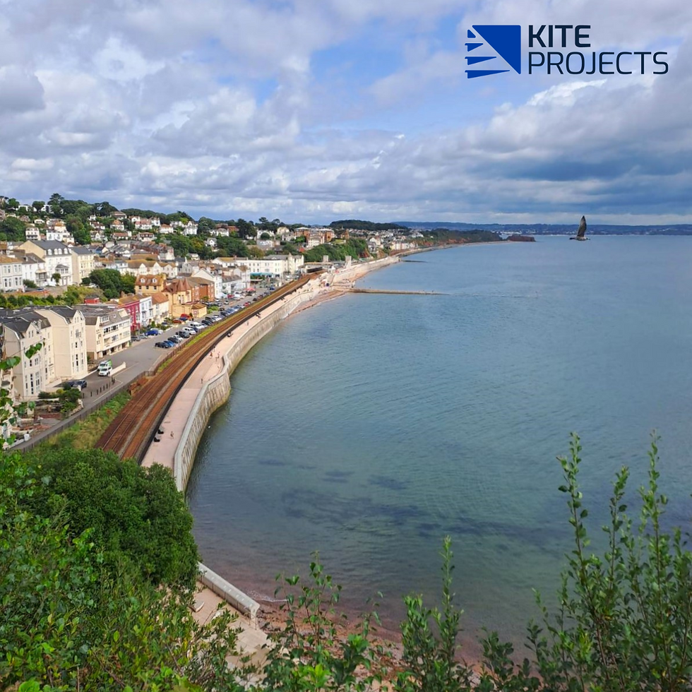 Looking down Dawlish coastline and railway