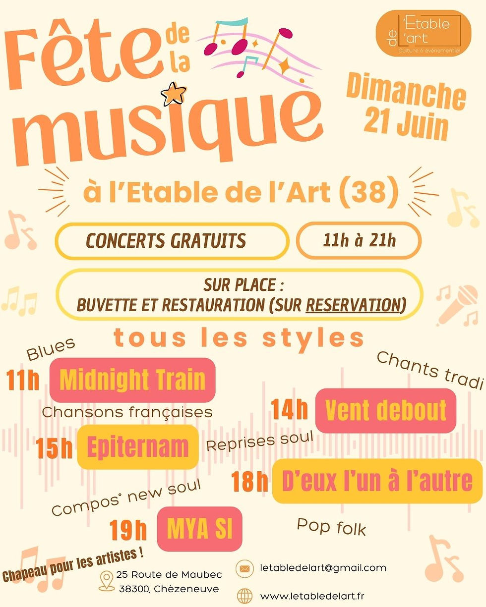 🎶 Fête de la Musique à l’Étable de l’Art : de11H à 21H !