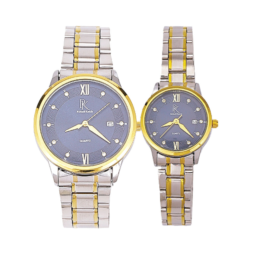 Two silver and gold watches with Roman numerals and Richaelkendy brand.
