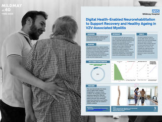 A physio helps a patient to walk, overlaid by a graphic of the poster