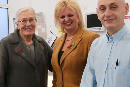 Actress Vanessa Redgrave tours Mildmay  fundraiser Kerry Reeves-Kneip and medical director Simon Rackstraw.