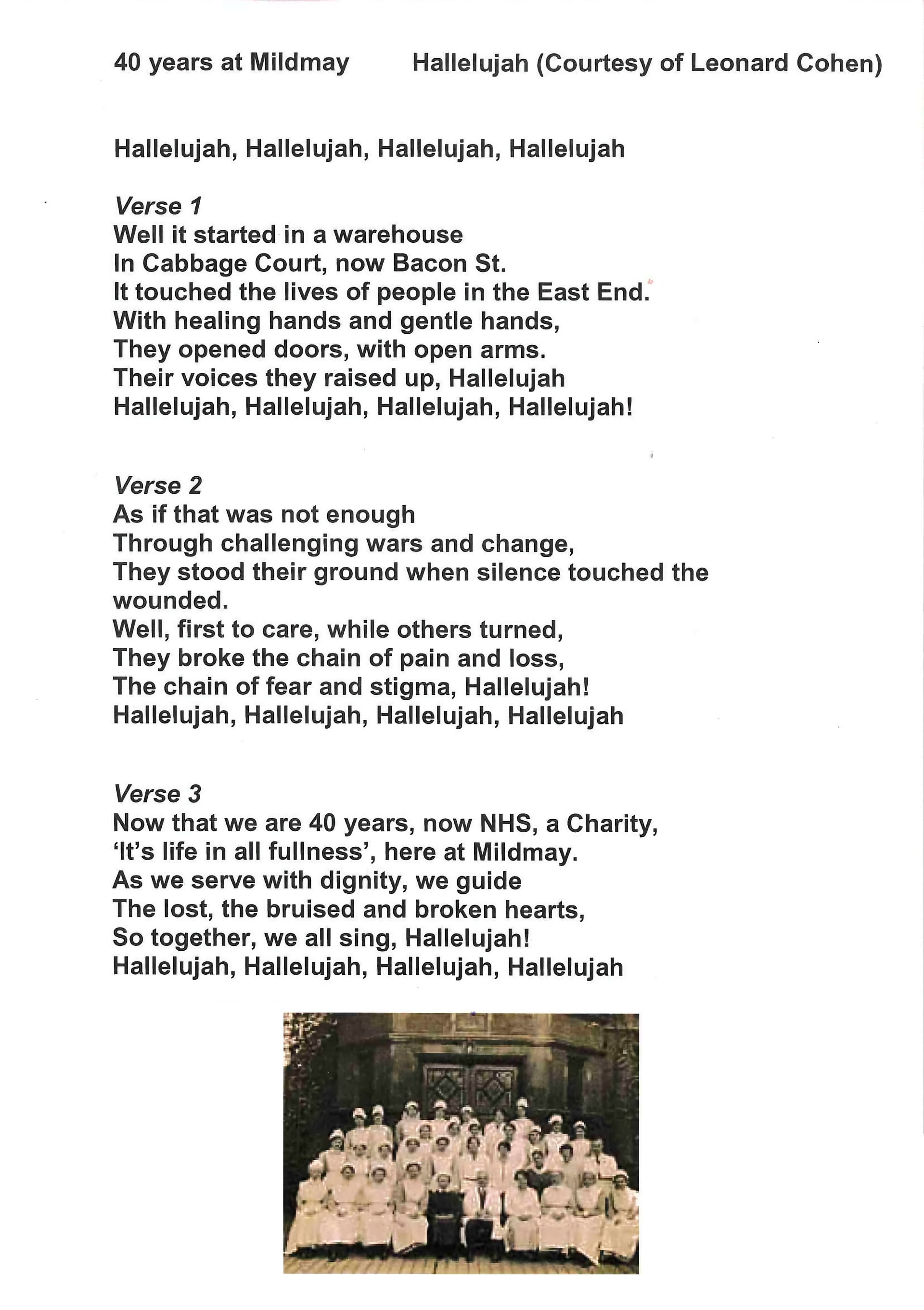 Lyrics to the Mildmay at 40 song