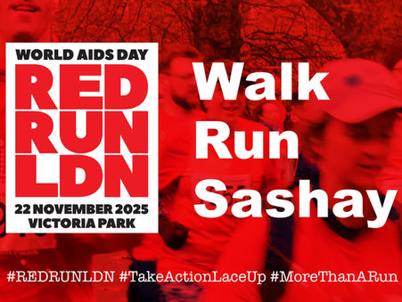 Poster for red run, mainly red, with the event details and the slogan 'walk, run, sashay