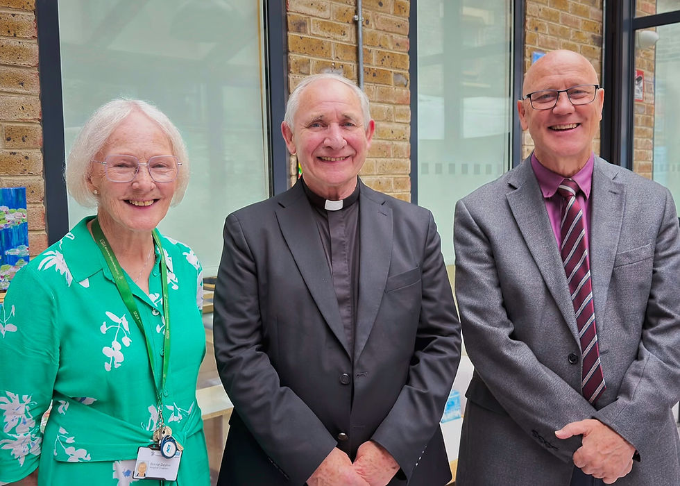 Bishop Paul McAleenan with Sister Bernie and Geoff Coleman at Mildmay Hospital