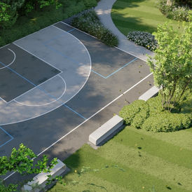 Działka 5000 m2, projekt w Tyńcu Małym uwzględniający plac zabaw, strefy relaksu i boisko wielofunkcyjne.