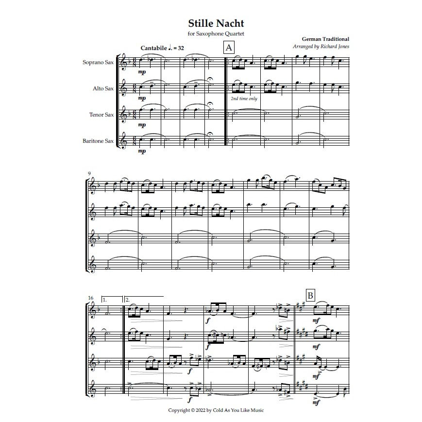Stille Nacht for Saxophone Quartet