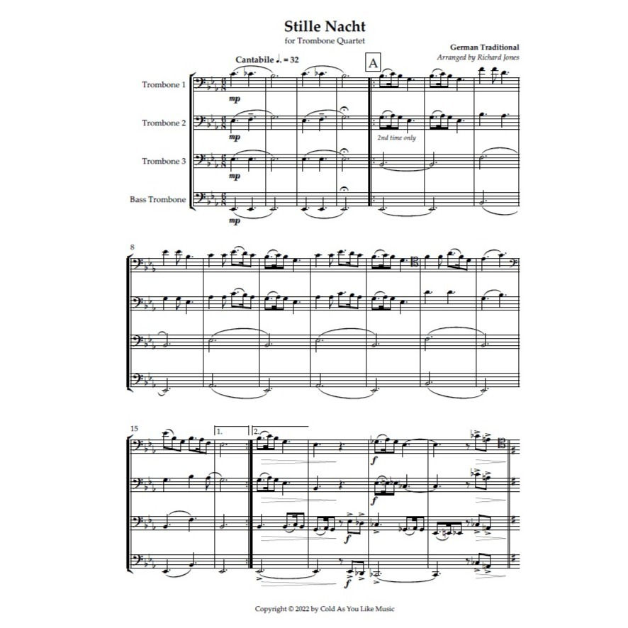 Stille Nacht for Trombone Quartet