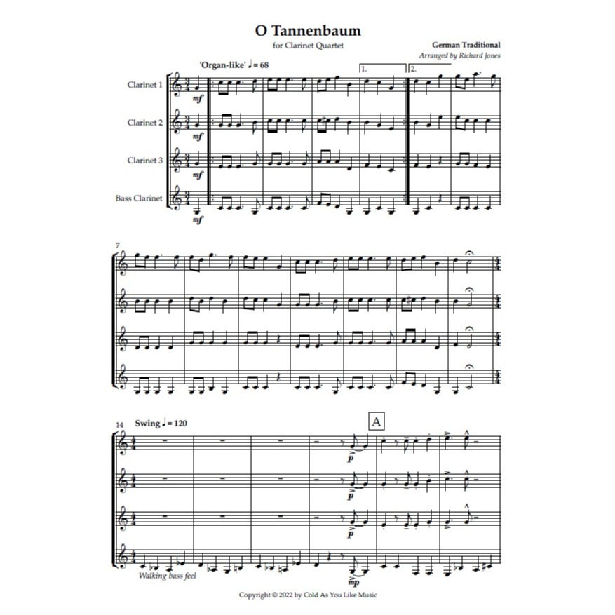 O Tannenbaum for Clarinet Quartet